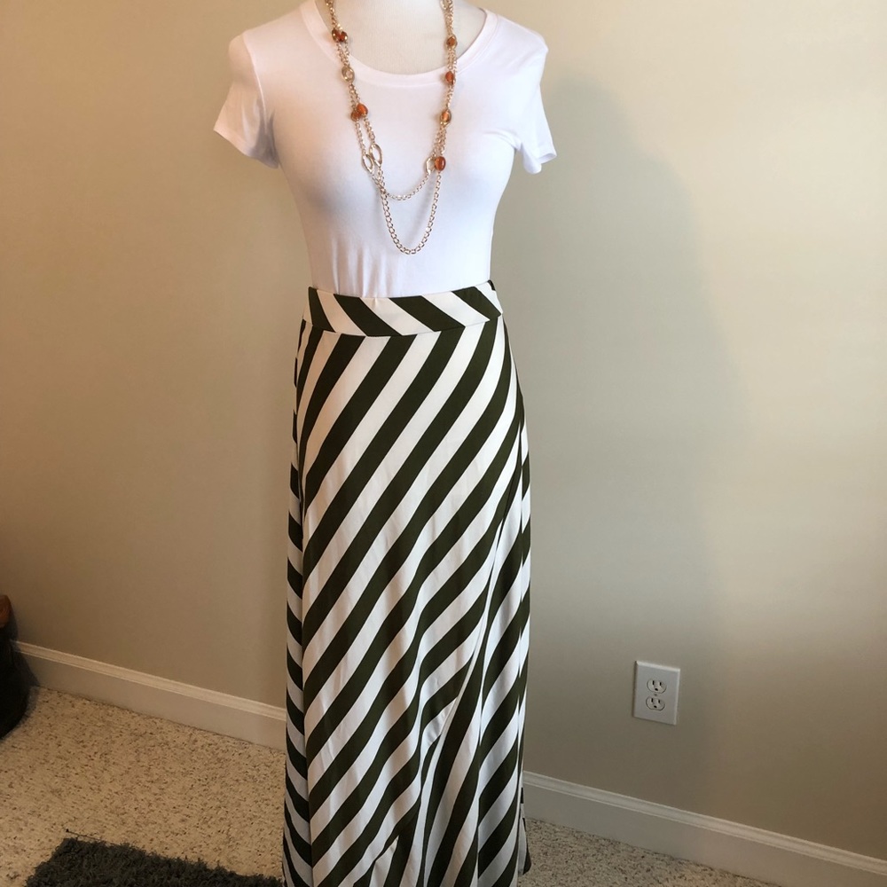 Cream Maxi Skirt with Green Stripes